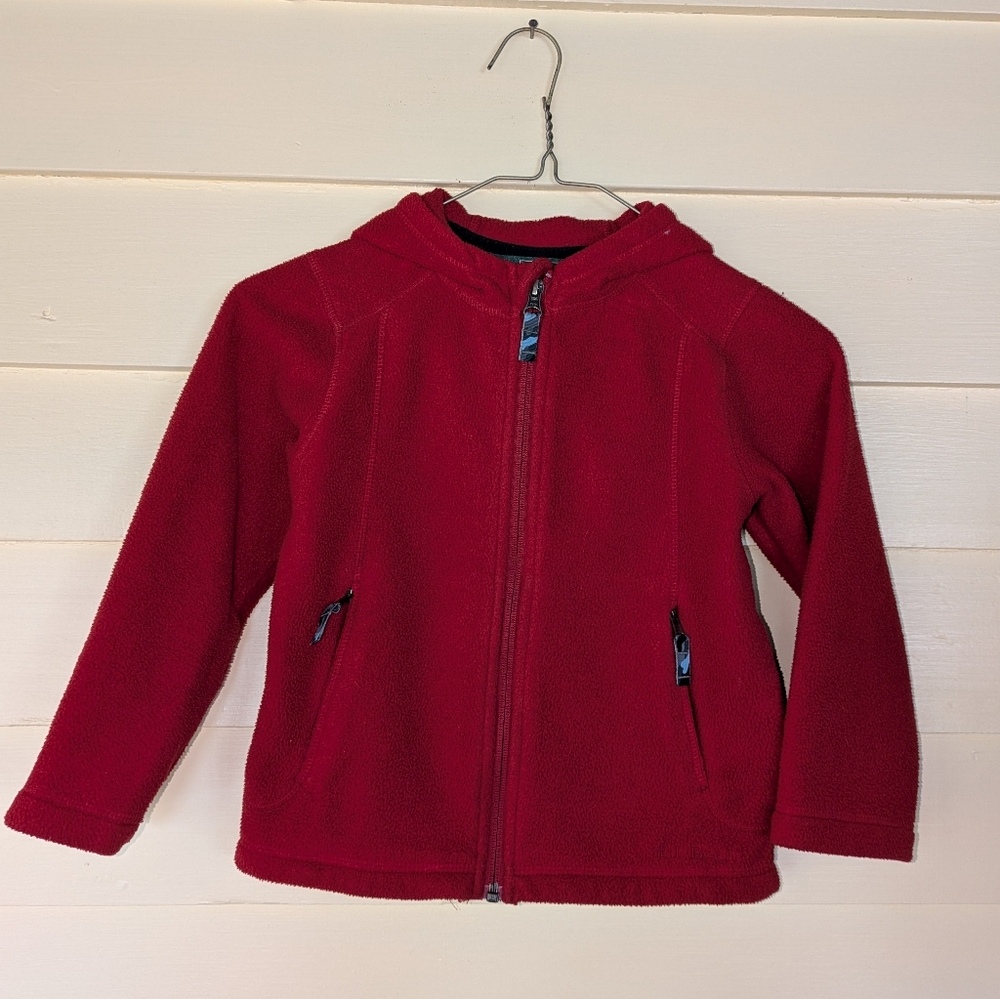 LL Bean Kids Red Hooded Fleece Jacket Size S 4